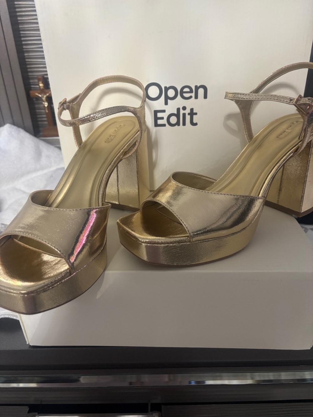 Open Edit Gold Metallic Platform Sandals